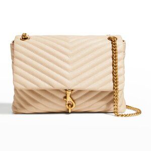 NWT Rebecca Minkoff Edie Medium Shoulder Bag LATTE Cream w/ Brass Goldtone AUTH